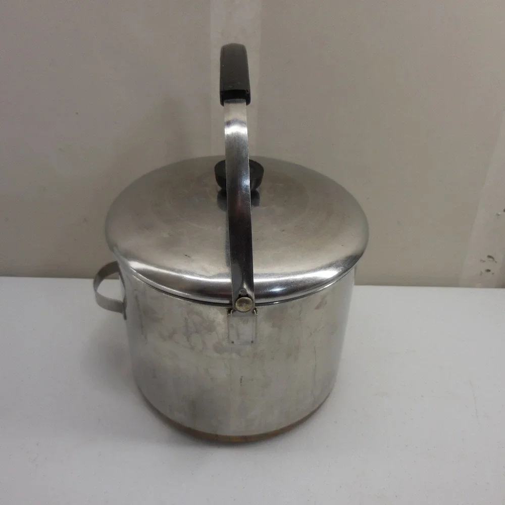 Vintage Revere Ware 8 Qt Stock Pot Copper Clad Bottom Locking Bail Handle